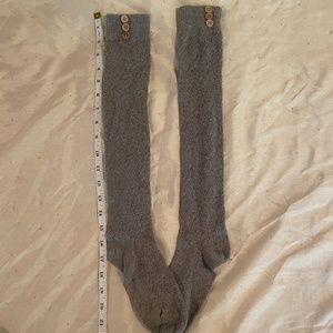 Knit Cotton Knee High Gray Socks with Button Detail